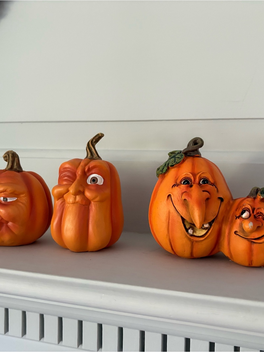 Set of Whimsical Orange Pumpkin Figurines